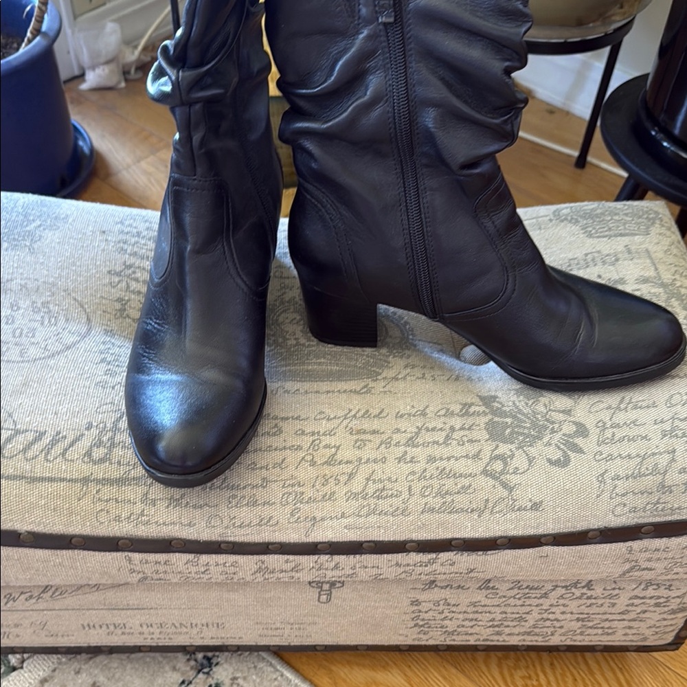 Black Heeled Ankle Boots with Chunky Heel